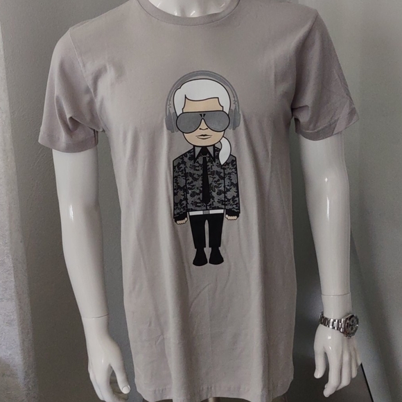 Karl Lagerfeld Camo Gray Headphone Mens T Shirt Iconic Logo NEW Short Sleeve